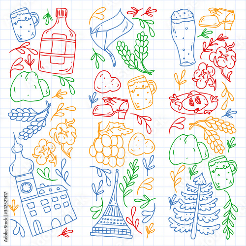 Vector icons and symbols. Czech Republic illustrations for banners, posters, background.