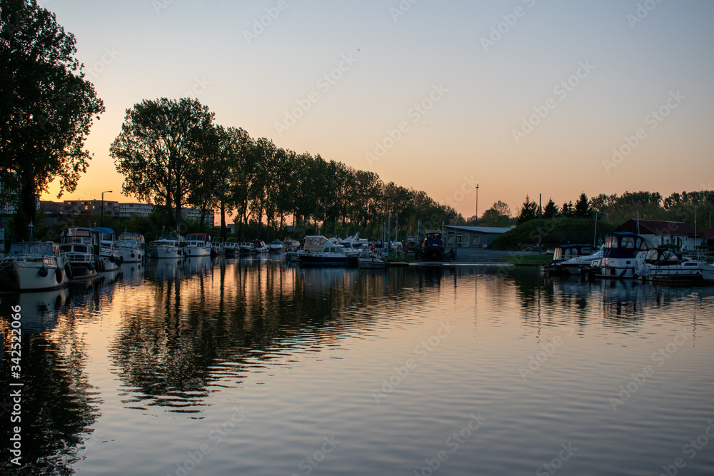 Sunset at the Yacht port in Bruges, Belgium