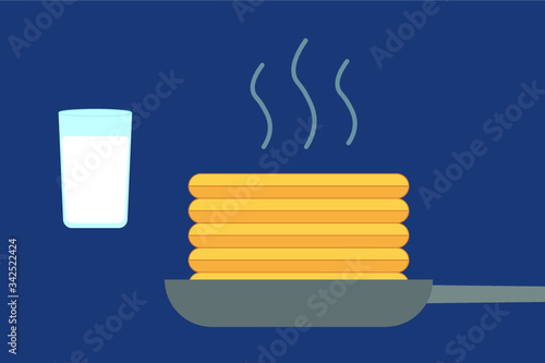 Vector pancakes illustration. Baking with syrup. Breakfast concept.