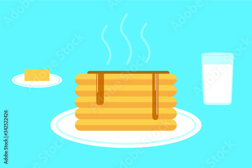 Vector pancakes illustration. Baking with syrup. Breakfast concept.