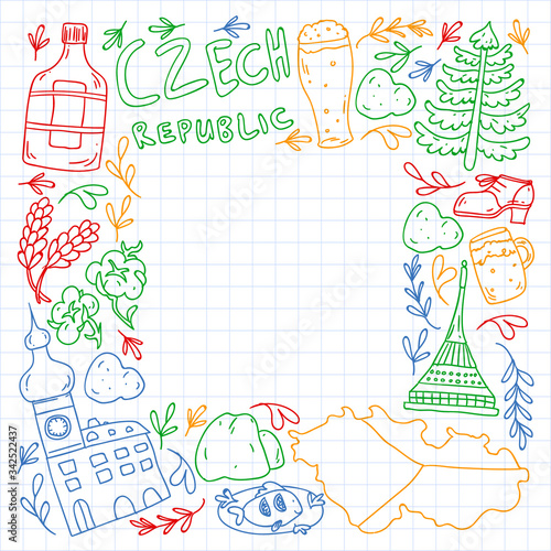 Vector icons and symbols. Czech Republic illustrations for banners, posters, background.