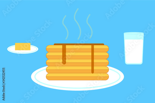 Vector pancakes illustration. Baking with syrup. Breakfast concept.