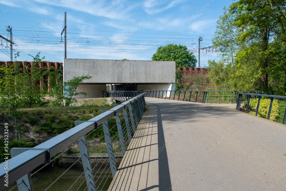 Modern bicycle bridge in Bruges