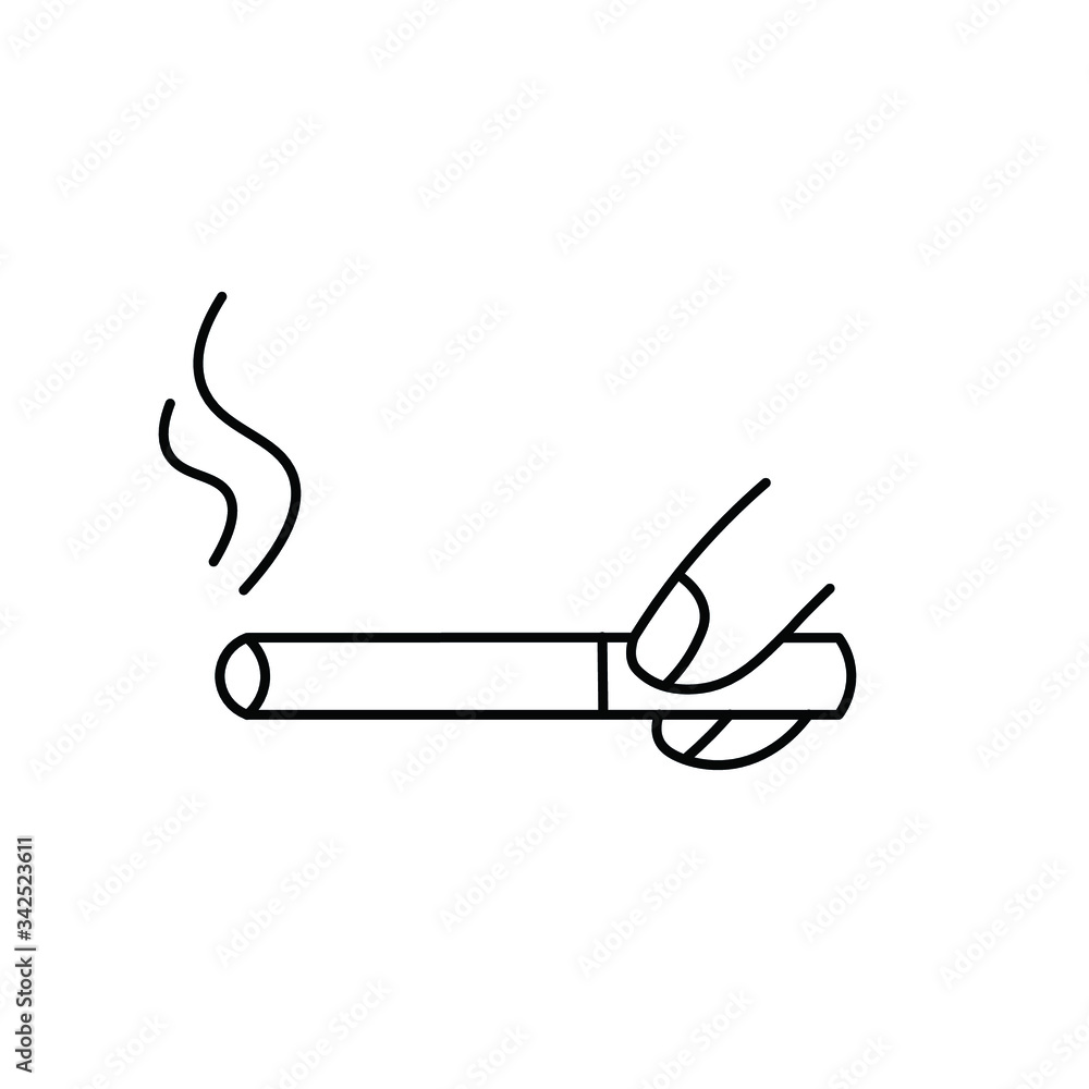 a cigarette smokes in the hands. burning cigarette and fingers, a man smokes a cigarette. black vector graphics a cigarette smokes in the hands. burning cigarette and fingers, a man smokes a cigarette. black vector graphics