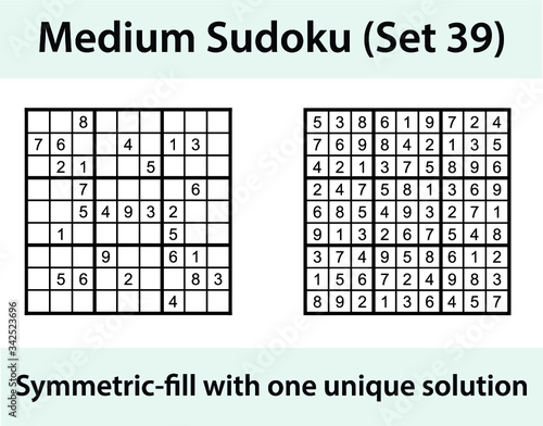 Vector Sudoku puzzle with solution - medium difficulty level