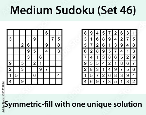 Vector Sudoku puzzle with solution - medium difficulty level