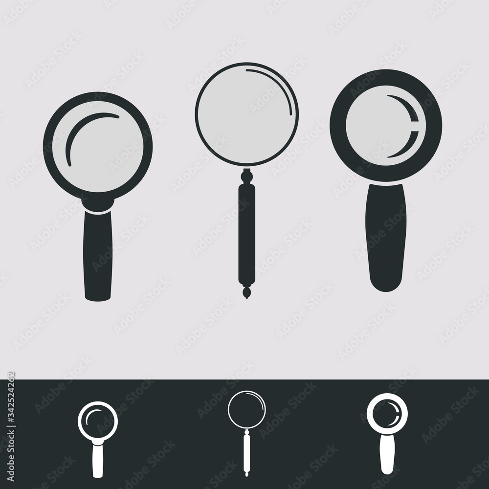 Set of three kinds of magnifying glass.User interface UI search icon Set of three kinds of magnifying glass.User interface UI search icon
