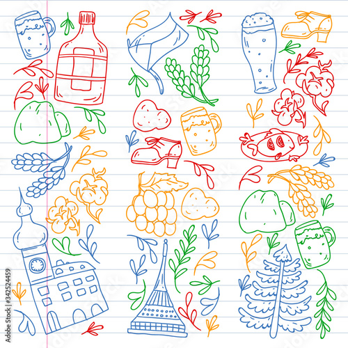 Vector icons and symbols. Czech Republic illustrations for banners, posters, background.