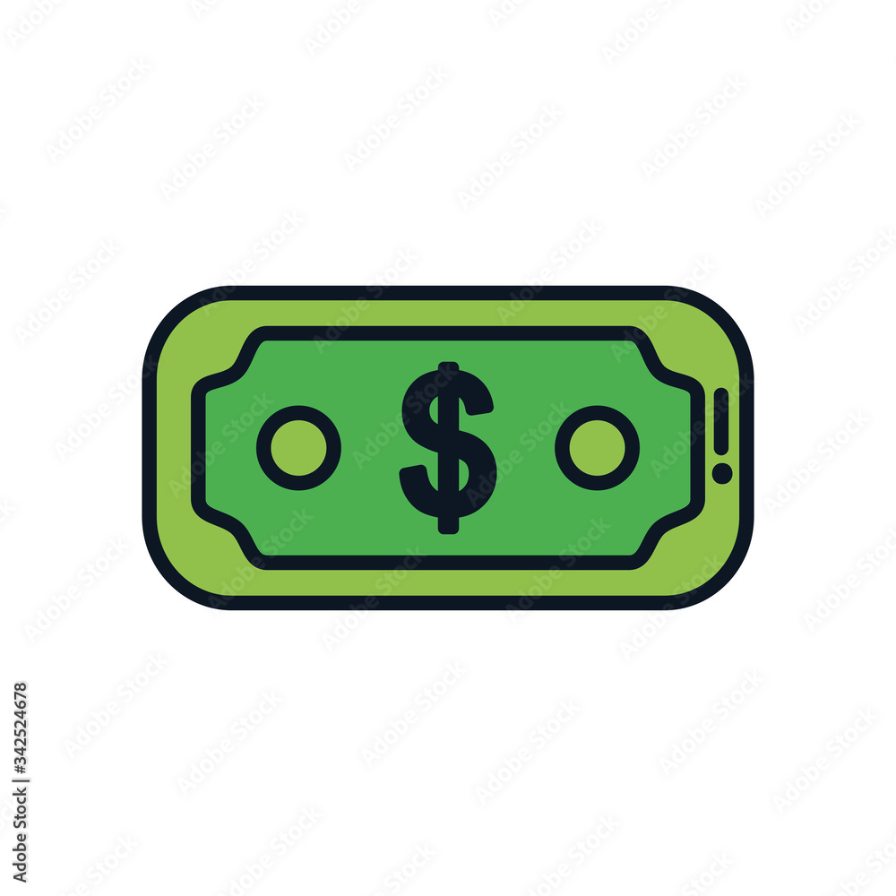 money bill icon, color line style money bill icon, color line style