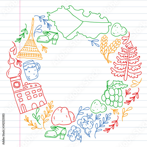 Vector icons and symbols. Czech Republic illustrations for banners, posters, background.