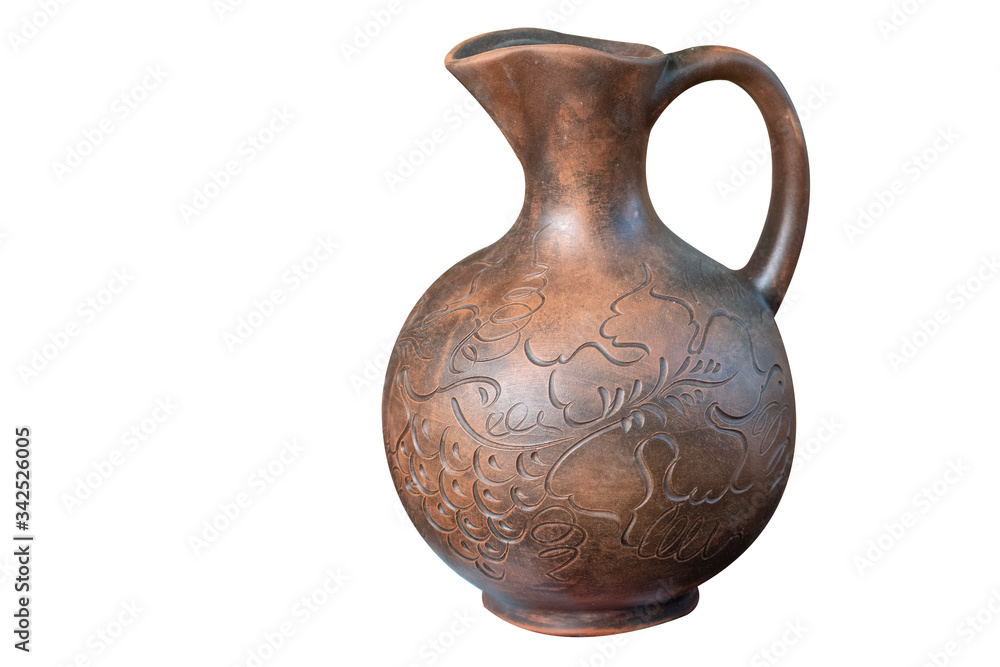 clay wine jug isolated on a white background