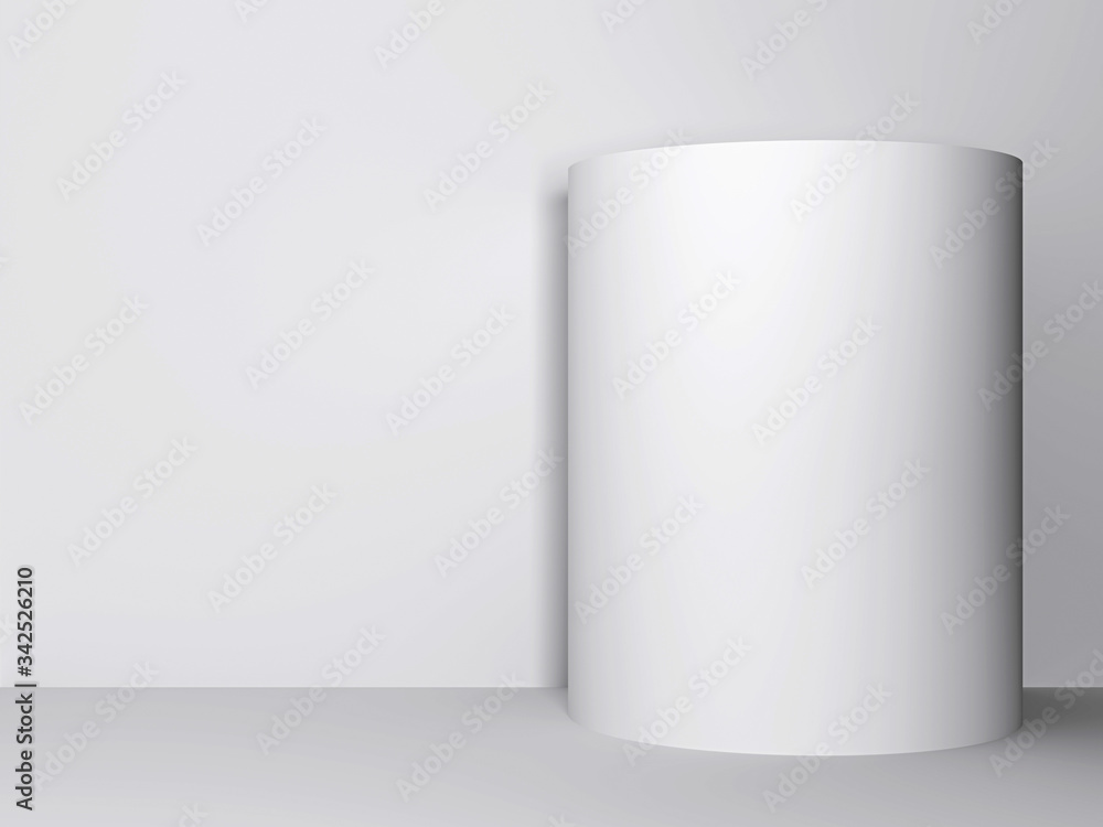 White gypsum cylinder standing on the floor with light background wall. 3d illustration White gypsum cylinder standing on the floor with light background wall. 3d illustration