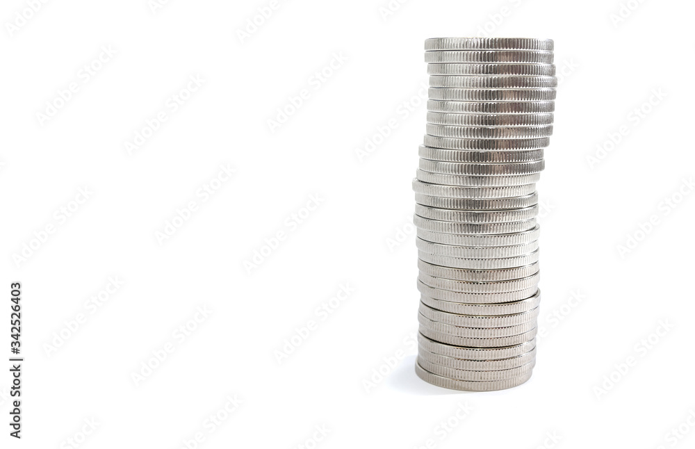 one stack of coins isolated on a white background. Savings concept. Copy space. one stack of coins isolated on a white background. Savings concept. Copy space.