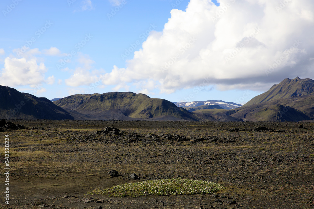 Landmannalaugar / Iceland - August 15, 2017: The solitary landscape near Landmannalaugar park, Iceland, Europe