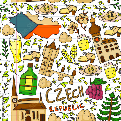 Vector icons and symbols. Czech Republic illustrations for banners, posters, background.