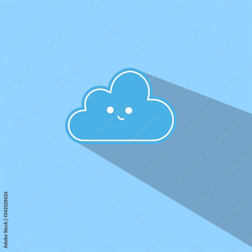 An illustration vector of a blue cloud with long shadow with blue background. Happy and smiley cloud. An illustration vector of a blue cloud with long shadow with blue background. Happy and smiley cloud.