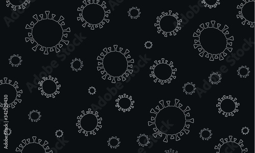 Coronavirus Covid-19 pattern white on black. Vector illustrations on black background.