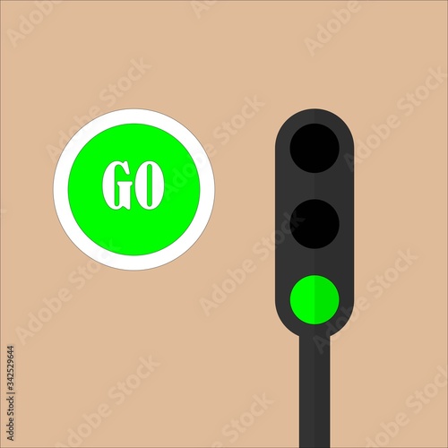 Green light at traffic light pole illustration vector.