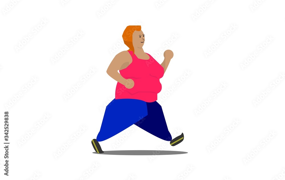 An illustration of a heavyweight woman with sport attire go for a jog with isolated white background. An illustration of a heavyweight woman with sport attire go for a jog with isolated white background.