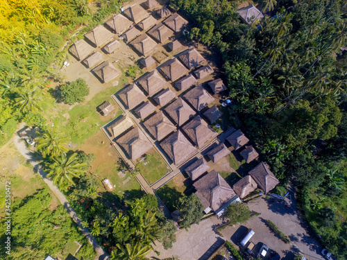 Aerial Senaru Village is a traditional  wooden house culture from Lombok, Sasak Village