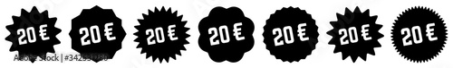 20 Price Tag Black | 20 Euro | Special Offer Icon | Sale Sticker | Deal Label | Variations
