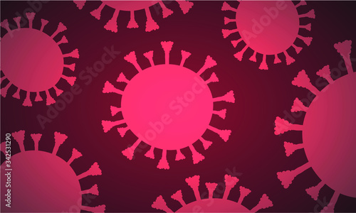 Coronavirus Covid-19 pattern close-up. Vector illustrations on red gradient background.