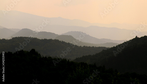 Canvas Print Colors, shape and lines of hills at sunset