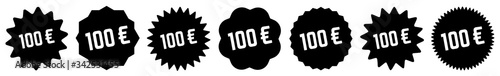 100 Price Tag Black | 100 Euro | Special Offer Icon | Sale Sticker | Deal Label | Variations
