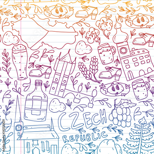 Vector icons and symbols. Czech Republic illustrations for banners, posters, background.