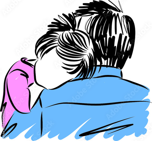 father hugging little giril in arms vector illustration photo