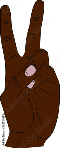 Isolated hand gesturing victory sign. Index and middle fingers raised and parted while other fingers clenched