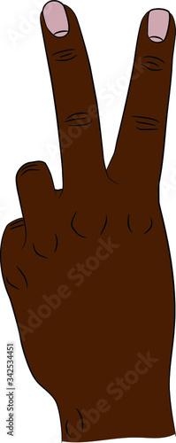 Isolated front of the hand gesturing victory sign. Index and middle fingers raised and parted and other fingers clenched