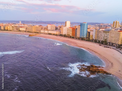 Aerial view in Riazor and Orzan beach.Coruña city, Galicia, Spain photo