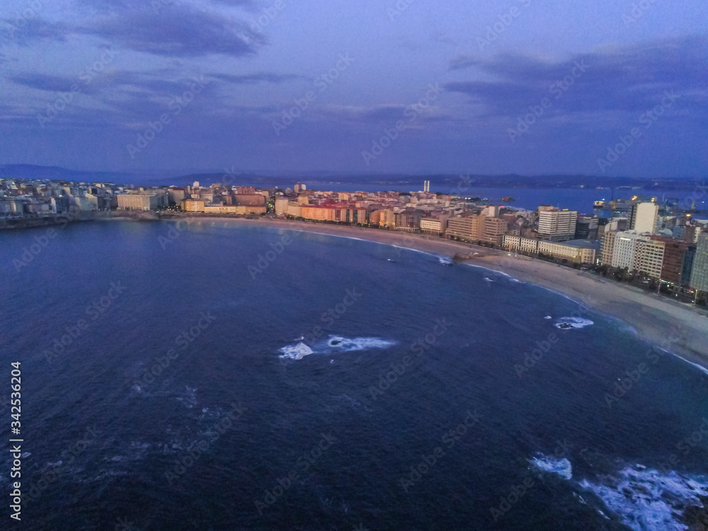 Aerial view in Riazor and Orzan beach.Coruña city, Galicia, Spain