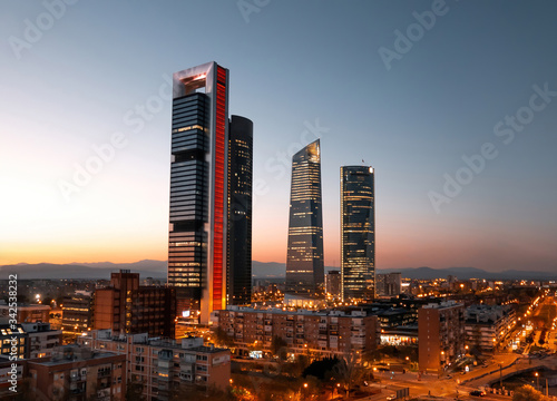 4 towers business center Madrid at sunset