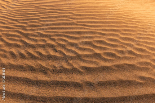 Gold sand texture close up at sunset