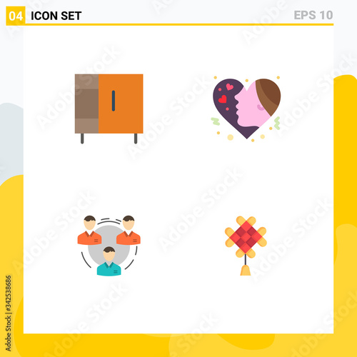 4 Thematic Vector Flat Icons and Editable Symbols of furniture, team, wardrobe, girl, communication photo