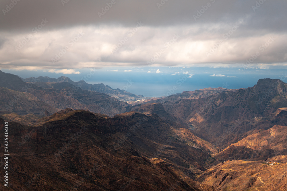 Beautiful arid scene of Gran Canaria's mountains in center of the island