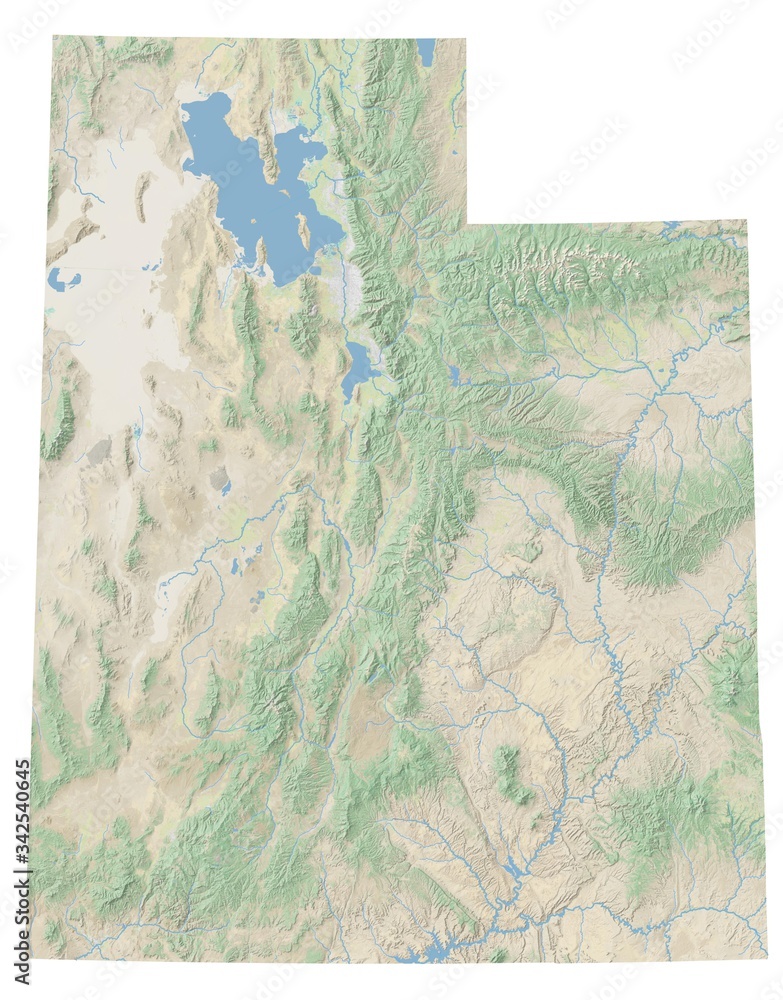 High resolution topographic map of Utah with land cover, rivers and