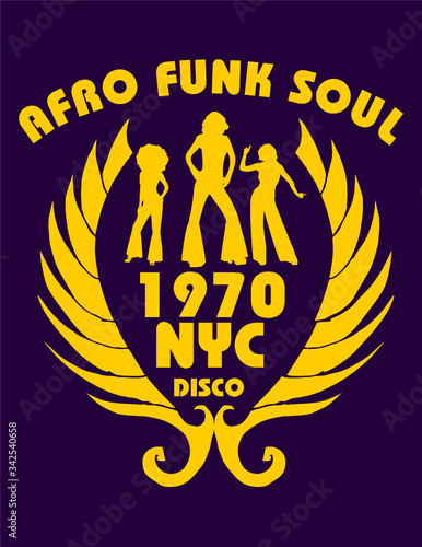 print and embroidery graphic design vector art on the theme of funk soul dance party