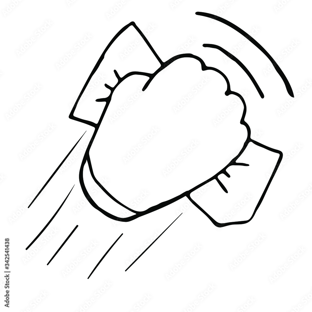 Hand With Rag Linear vector hand with a rag in a doodle style. House cleaning ...