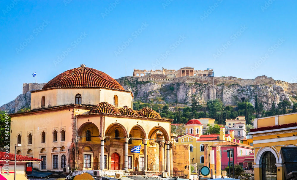 Beautiful Monastiraki square in Plaka District, Athens, Greece.