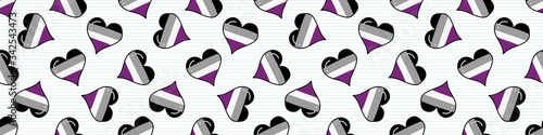 Cute asexual heart cartoon seamless vector border. Hand drawn isolated pride flag for LGBTQ blog. Gay love on stripe background all over print. Community tolerance tile. 