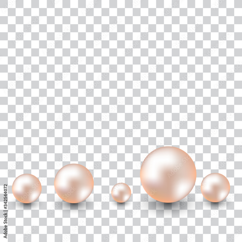 Naklejka Pearls with shadows on transparent background, vector illustration.