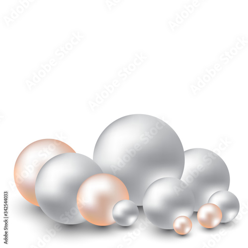 Shiny pearls, gold and silver sphere, vector illustration.