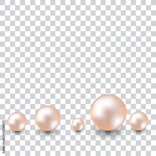 Pearls with shadows on transparent background, vector illustration.