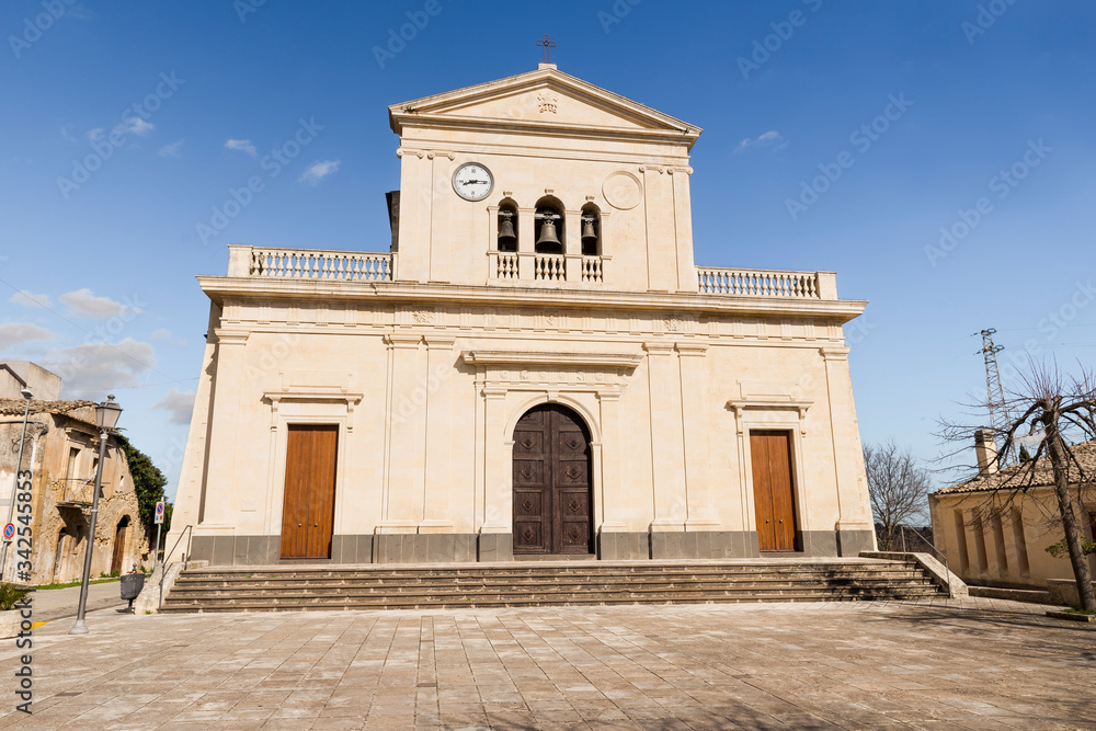Facade of  Mother Church San Pietro in Vincoli in Cassaro, Province of Syracuse, Italy.
