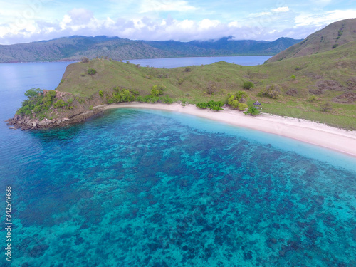 Aerial Pink Beach, Tropical Island