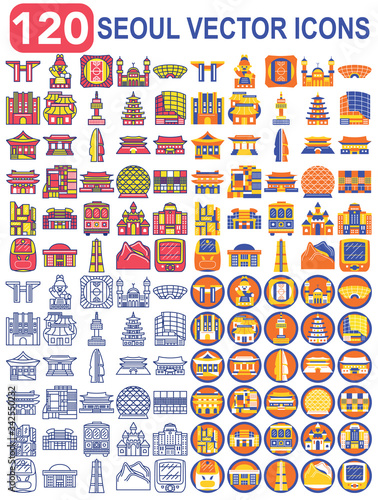 Seoul City vector icons. Seoul City Icons set.