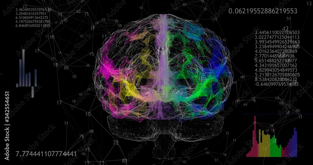 Rotating 360 low polygonal brain 3D model on black background with ...